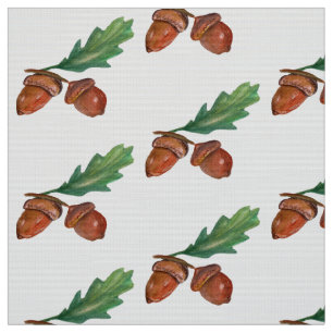 Acorns, Oak Fruits  Watercolor Fabric