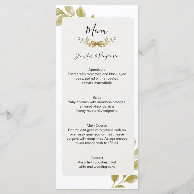 Acorns Oak Leaves Wedding | Menu (Front)