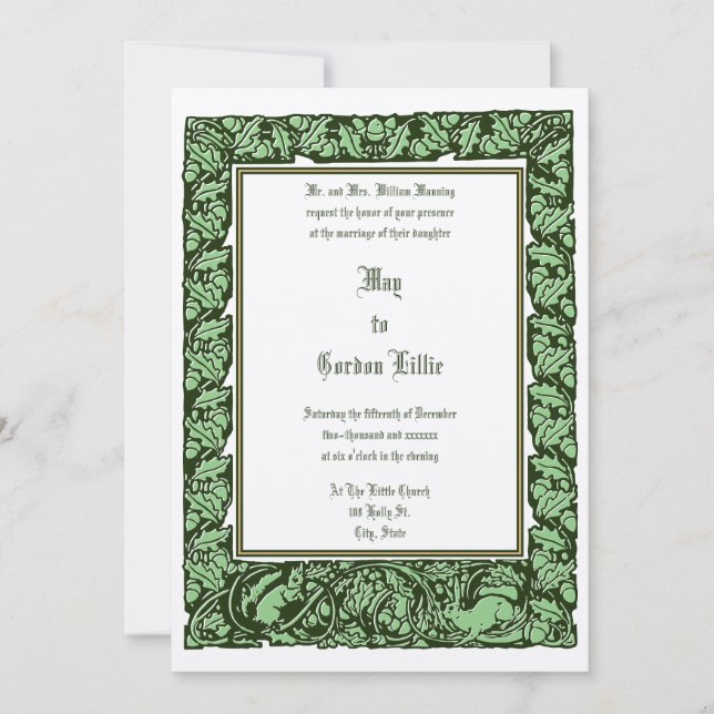Acorns Rabbit & Squirrel Foliage Border Wedding Invitation (Front)