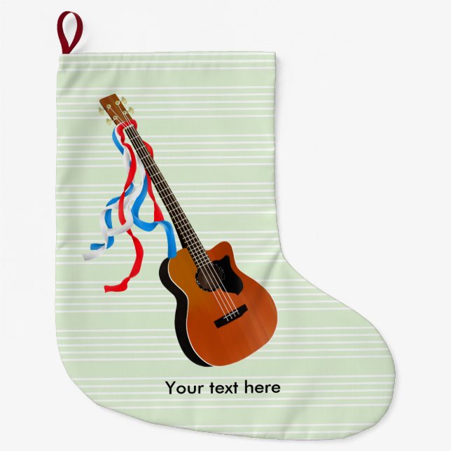 Acoustic Bass Guitar American Music Large Christmas Stocking (Front)