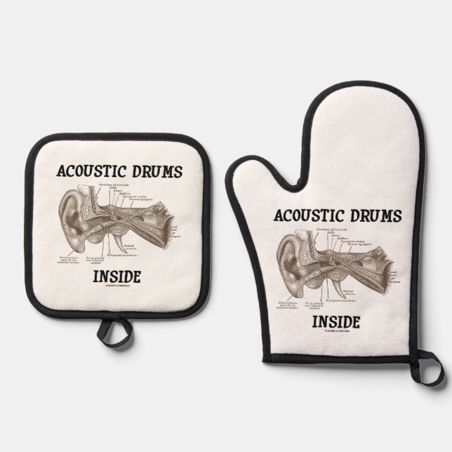 Acoustic Drums Inside Anatomy Of Human Ear Oven Mitt & Pot Holder Set (Front)