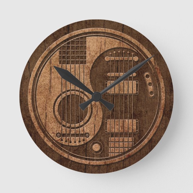 Acoustic Electric Guitars Yin Yang Wood Effect Round Clock (Front)