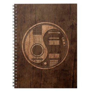 Acoustic Electric Guitars Yin Yang Wood Effect Spiral Notebook