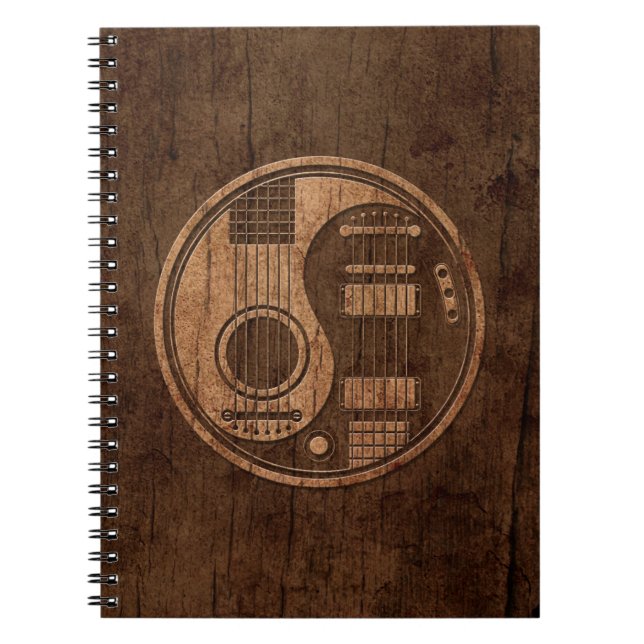 Acoustic Electric Guitars Yin Yang Wood Effect Spiral Notebook (Front)
