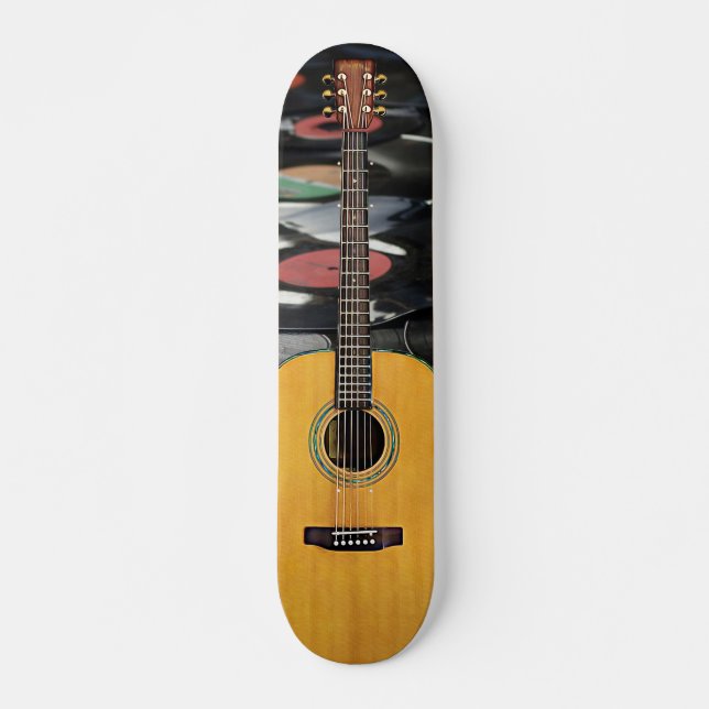 Acoustic Guitar and Vinyl Albums Rock n Roll Skateboard (Front)