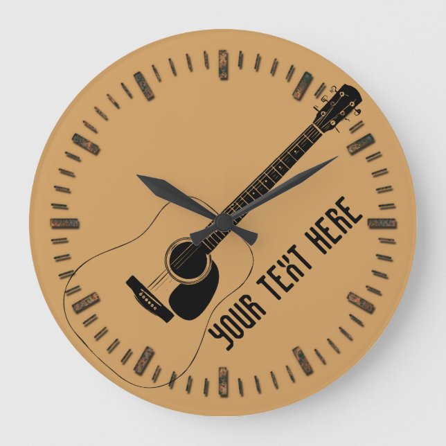 Acoustic Guitar And Your Own Text Large Clock (Front)