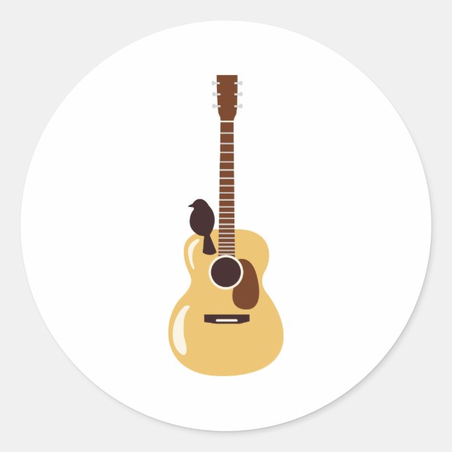 Acoustic Guitar & Bird Classic Round Sticker (Front)