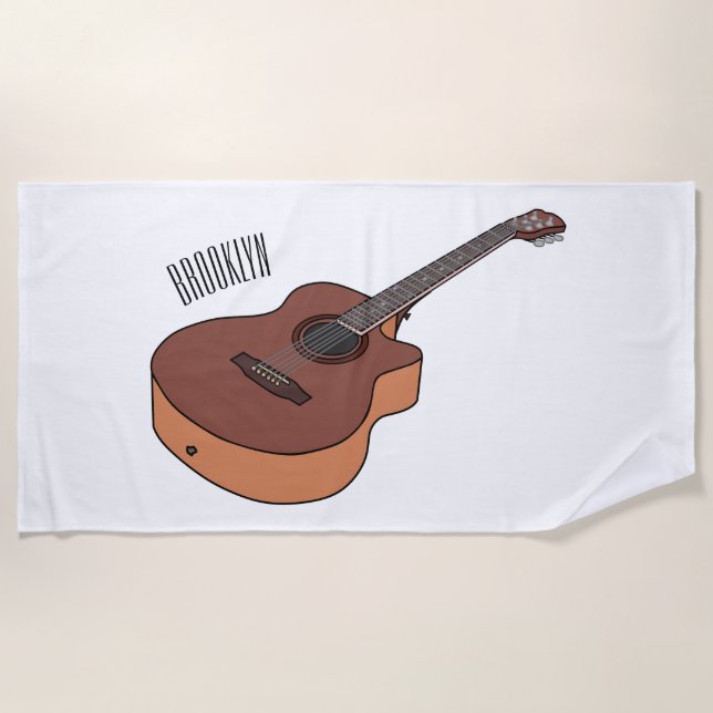 Acoustic guitar cartoon illustration  beach towel (Front)