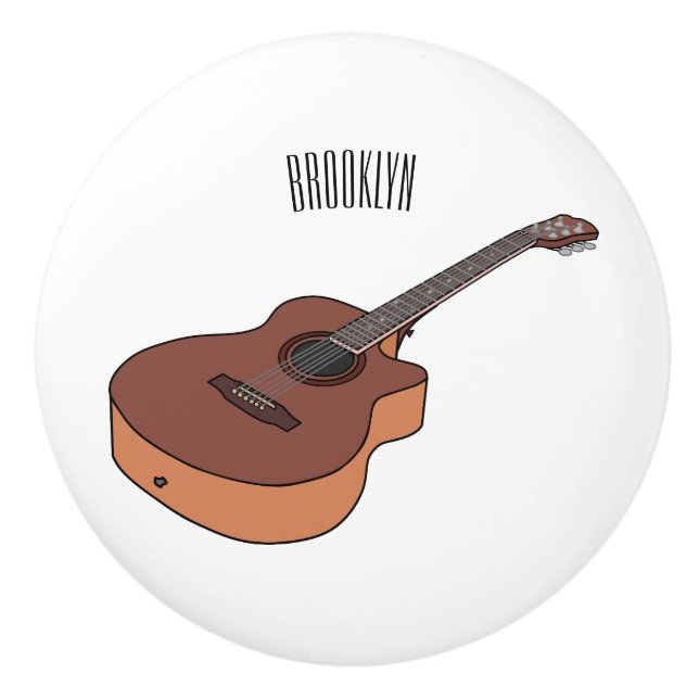 Acoustic guitar cartoon illustration  ceramic knob (Front)