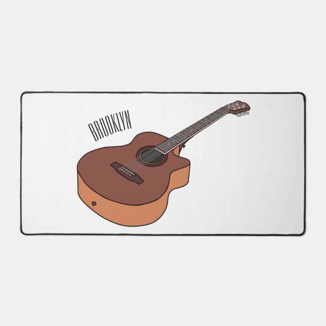 Acoustic guitar cartoon illustration  desk mat (Front)