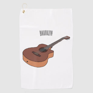 Acoustic guitar cartoon illustration golf towel