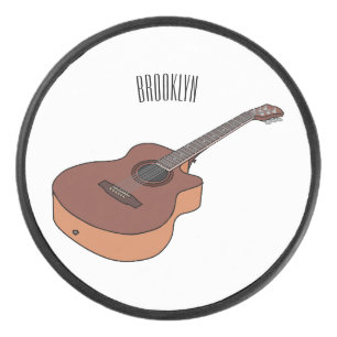 Acoustic guitar cartoon illustration hockey puck