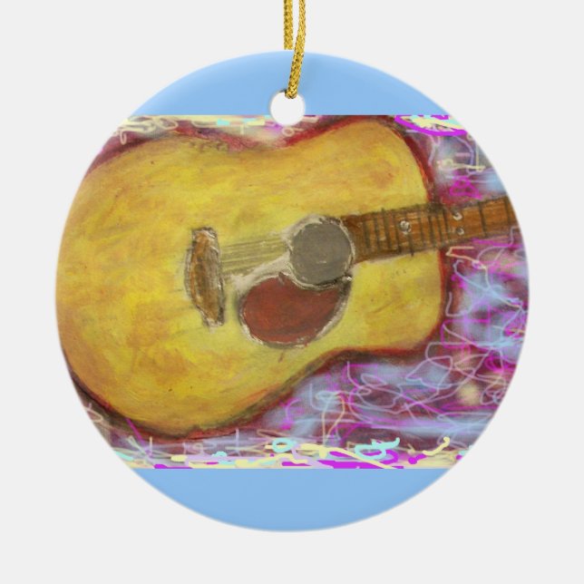 Acoustic Guitar Colours Ceramic Tree Decoration (Front)