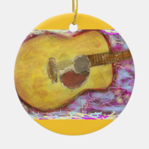 Acoustic Guitar Colours Ceramic Tree Decoration