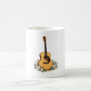 Acoustic Guitar Daisies and Blue Wildflowers Mug