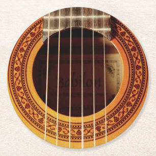 Acoustic Guitar Detail Round Paper Coaster