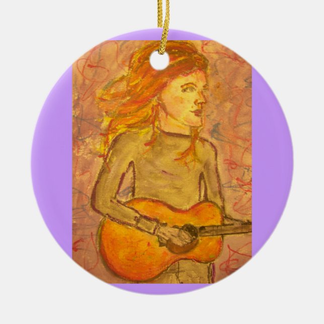 acoustic guitar drawing ceramic tree decoration (Front)