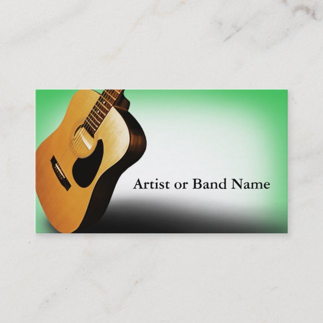 Acoustic Guitar Green Artist Business Cards (Front)