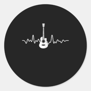 Acoustic Guitar Heartbeat Guitar Player Musician Classic Round Sticker