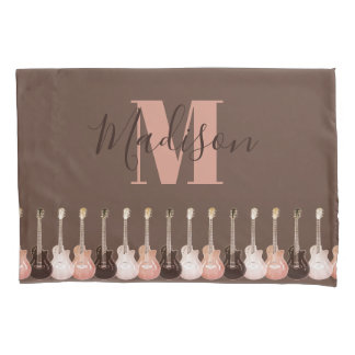 Acoustic guitar illustration Rustic Monogram Pillowcase