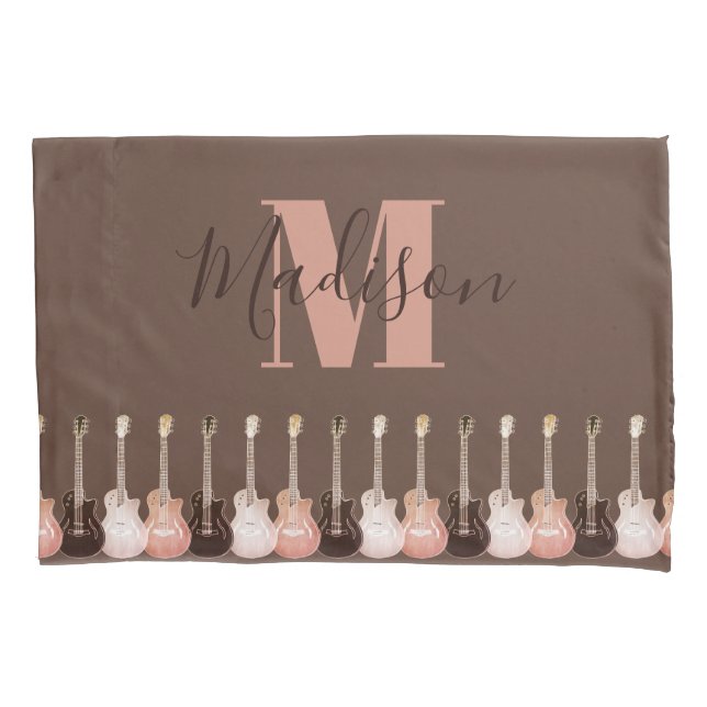 Acoustic guitar illustration Rustic Monogram  Pillowcase (Front)
