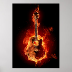 Acoustic Guitar in Flames Poster