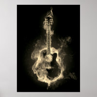 Acoustic Guitar in White Flames