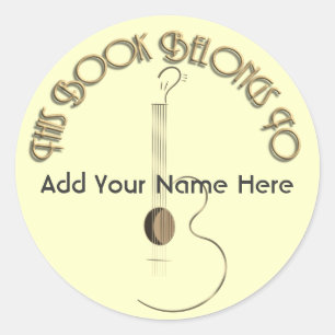 Acoustic Guitar Logo Design Bookplate Stickers