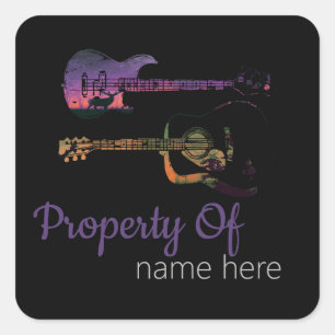 Acoustic Guitar Logo Personalised Square Sticker