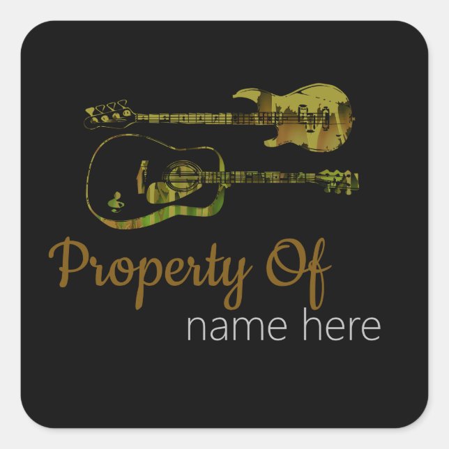 Acoustic Guitar Logo Personalised Square Sticker (Front)