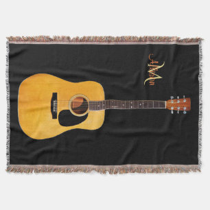 Acoustic Guitar Monogram Music Throw Blanket