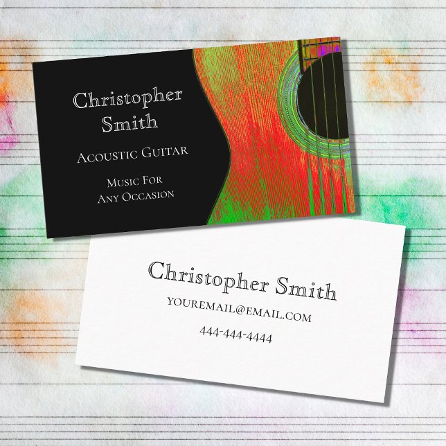 Acoustic Guitar Music Black Business Card (Creator Uploaded)
