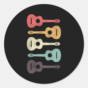Acoustic Guitar Music Musician Bassist Retro Classic Round Sticker