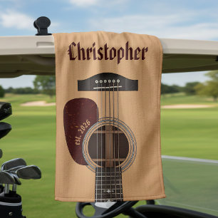 Acoustic Guitar Musician Guitarist Brown Name Golf Towel