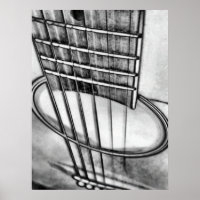 Acoustic Guitar Perspective Strings Black White