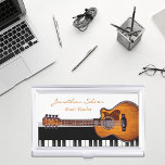 Acoustic Guitar Piano Keys Music Teacher Business Card Holder<br><div class="desc">Appear more professional and keep your business cards in pristine condition at the same time with this elegant black and white modern business card case featuring guitar & piano keys for those whose passion or/and profession is music. Ideal for music teacher, musicians or any music lover. You can customise it...</div>