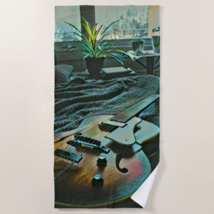 Acoustic guitar player beach towel