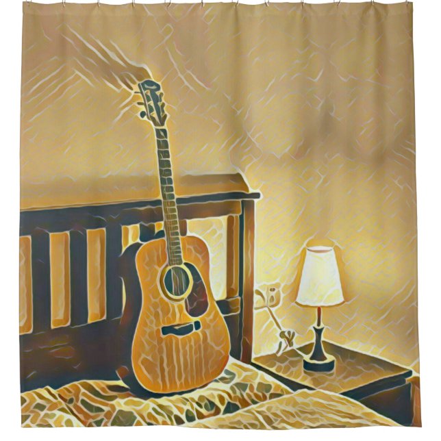 Acoustic guitar player gift shower curtain (Front)