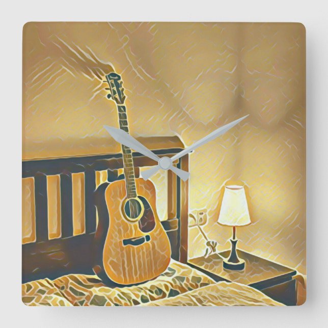 Acoustic guitar player gift square wall clock (Front)
