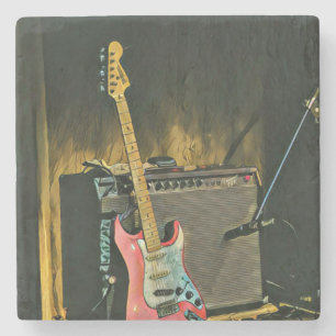 Acoustic guitar player gift stone coaster