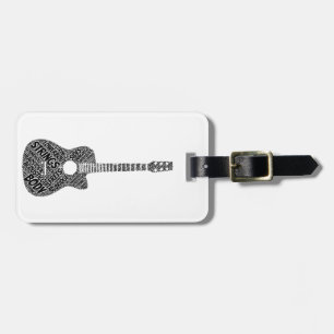 Acoustic Guitar Shaped Word Art Black Text Luggage Tag