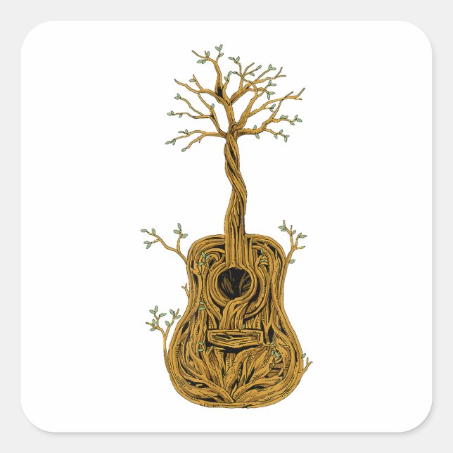 Acoustic Guitar Shirt Tree of Life Guitar Player G Square Sticker (Front)