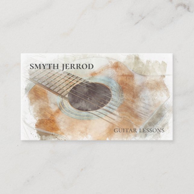 Acoustic Guitar Sketch Watercolor Business Card (Front)