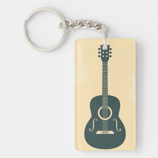 Acoustic guitar stylish retro music key ring (Front)