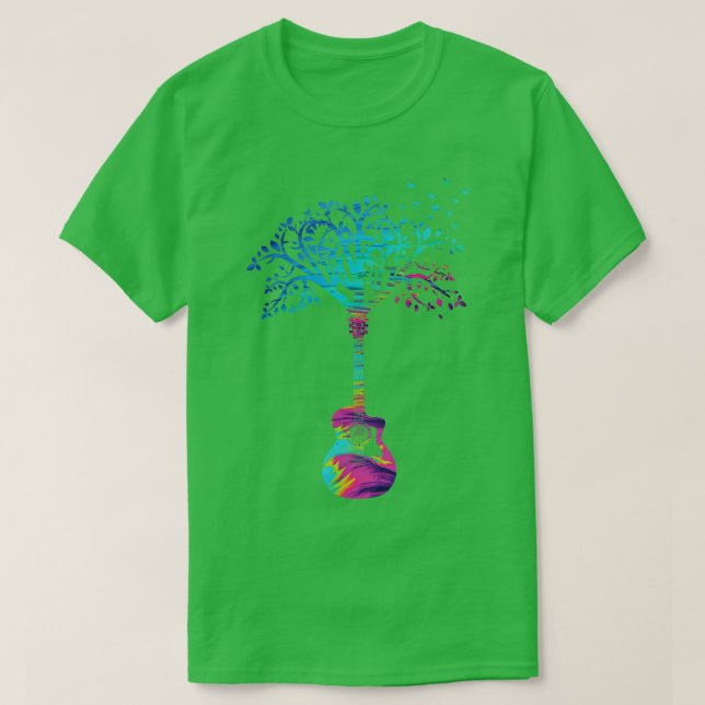 Acoustic Guitar Tree Abstract Texture Theme T-Shirt (Design Front)