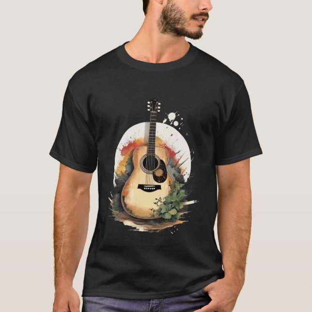 Acoustic Guitar Tree Art T-Shirt (Front)