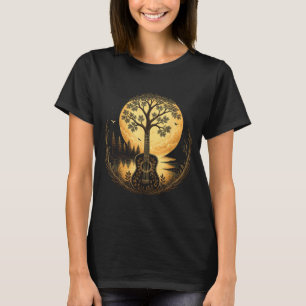 Acoustic guitar tree by the lake moon nature T-Shirt
