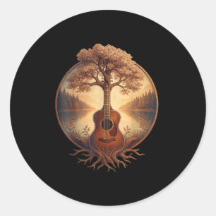 Acoustic Guitar Tree Lake Guitarist Country Music Classic Round Sticker