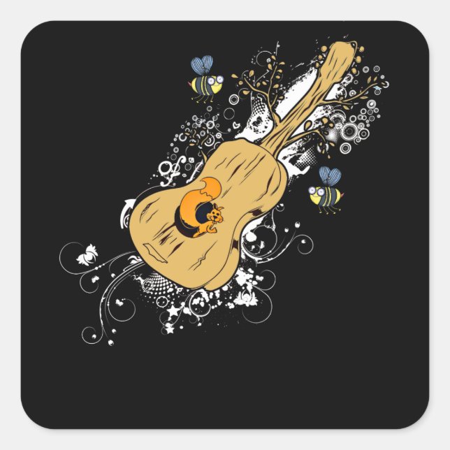 Acoustic Guitar Tree of Life Nature Guitarist Square Sticker (Front)