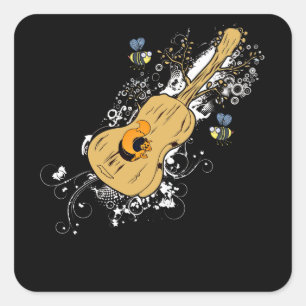 Acoustic Guitar Tree of Life Nature Guitarist Square Sticker